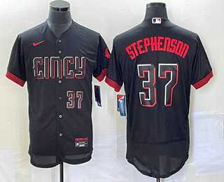 Men%27s Cincinnati Reds #37 Tyler Stephenson Number Black 2023 City Connect Flex Base Stitched Jersey->cincinnati reds->MLB Jersey
